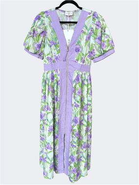 Entro Zip Front Floral Print Midi Dress in Lavender Size S